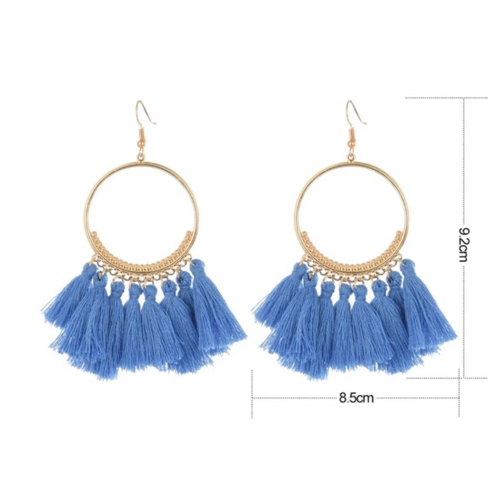 NEW!💙💎BEAUTIFUL PALE AQUA BLUE TASSEL HOOPS!💎💙 - Picture 3 of 6